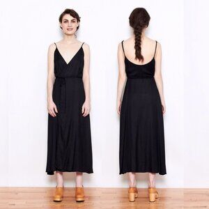 Ali Golden Wrap V-Neck Maxi Tank Dress Small Black